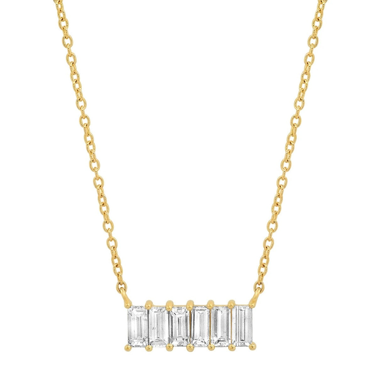 14K Yellow Gold Diamond Baguette Staple Necklace