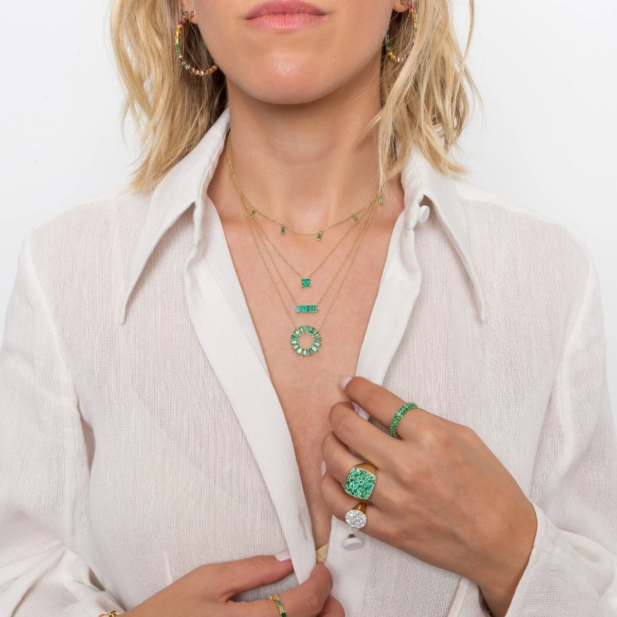 Eriness Jewelry Emerald Baguette Color Wheel Necklace