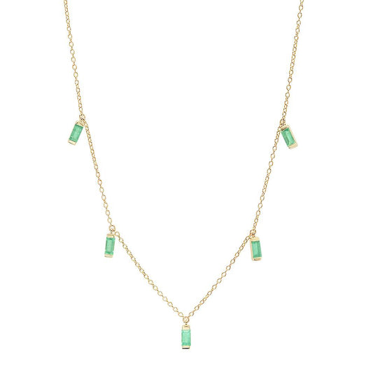 14K Yellow Gold Emerald Baguette Necklace 