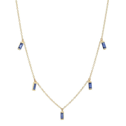 14K Yellow Gold Blue Sapphire Baguette Necklace