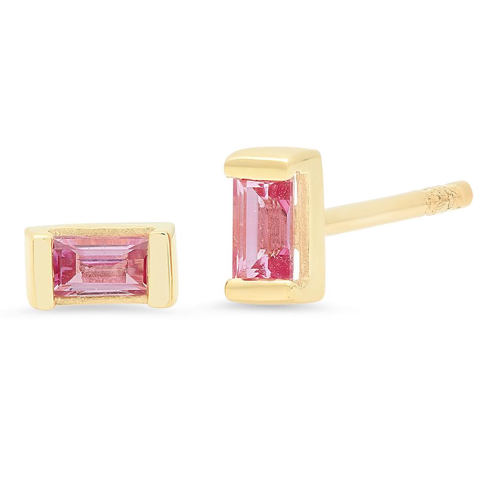 14K Yellow Gold Pink Sapphire Baguette Studs