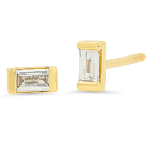 14K Yellow Gold Diamond Baguette Studs