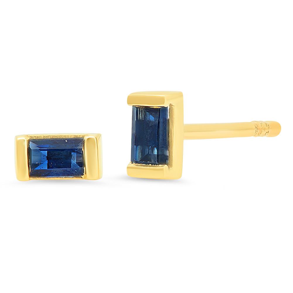 14K Yellow Gold Blue Sapphire Baguette Studs