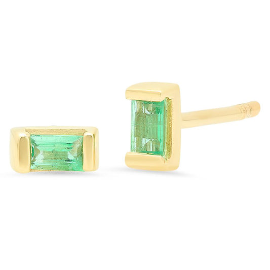 14K Yellow Gold Emerald Baguette Studs