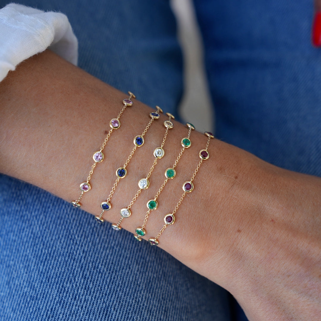 Multi-Colored Enamel Ladybug Bracelet for Girls in Sterling Silver ~ 6  Inches
