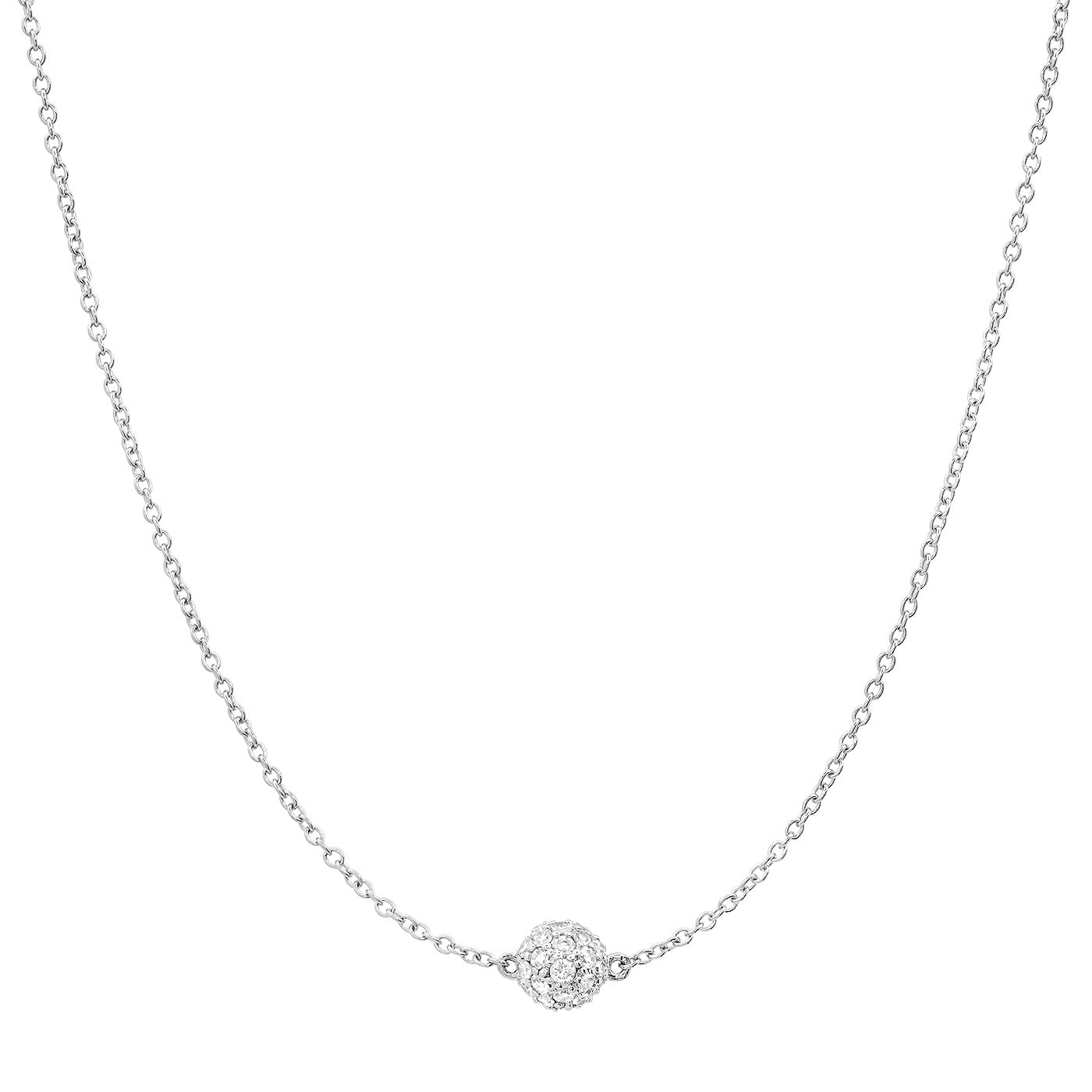 14K White Gold Diamond Single Orb Necklace