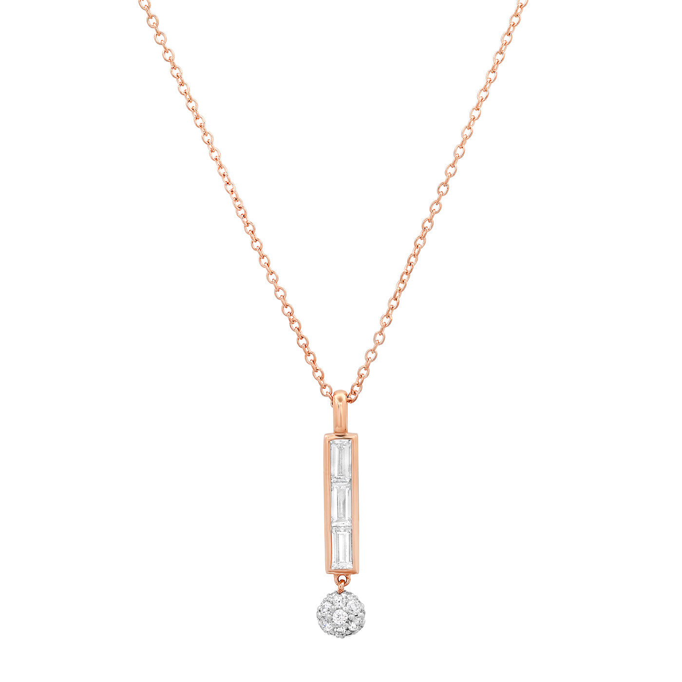 14K Rose Gold Diamond Baguette Orb Drop Necklace