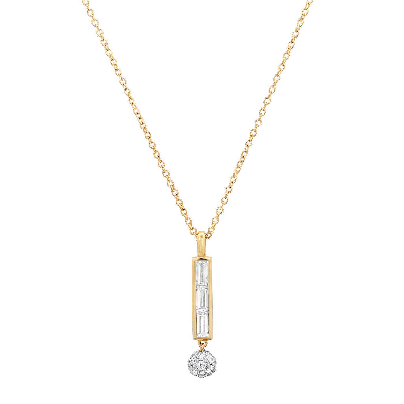 14K Yellow Gold Diamond Baguette Orb Drop Necklace