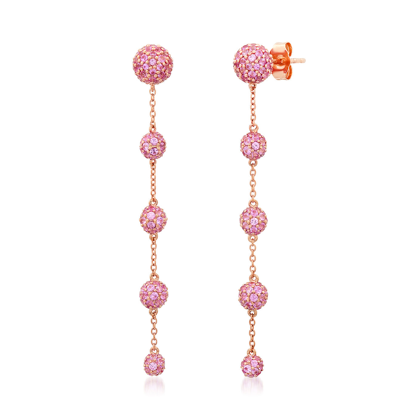 14K Rose Gold Pink Sapphire Orb Link Earrings