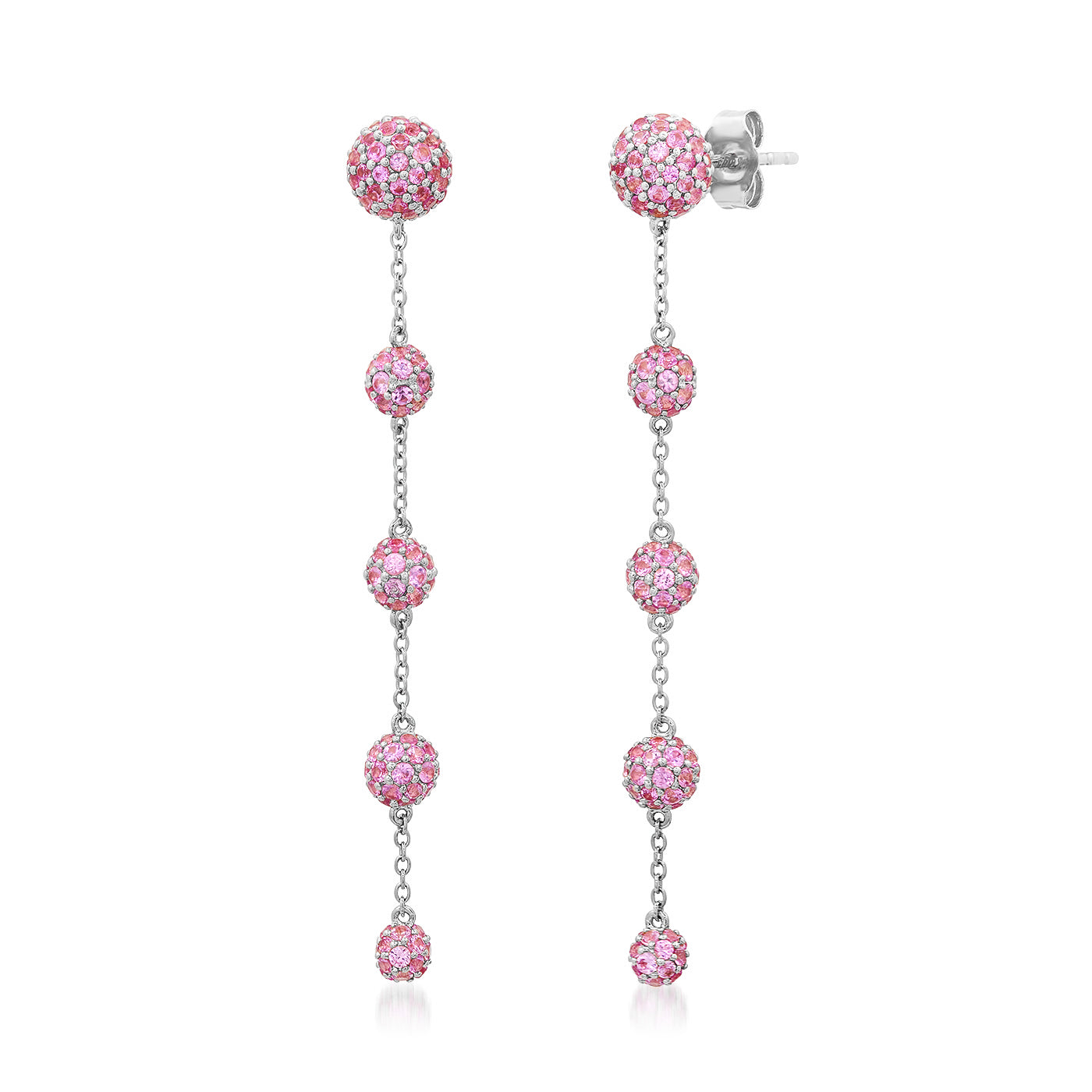 14K White Gold Pink Sapphire Orb Link Earrings
