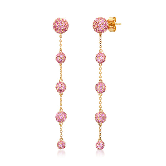 14K Yellow Gold Pink Sapphire Orb Link Earrings