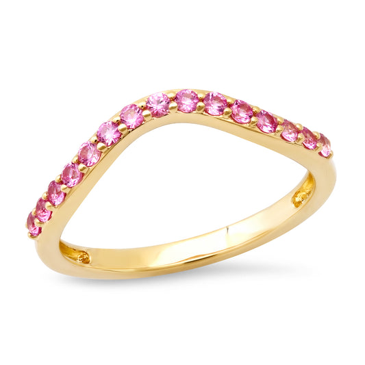 14K Yellow Gold Pink Sapphire Contour Band