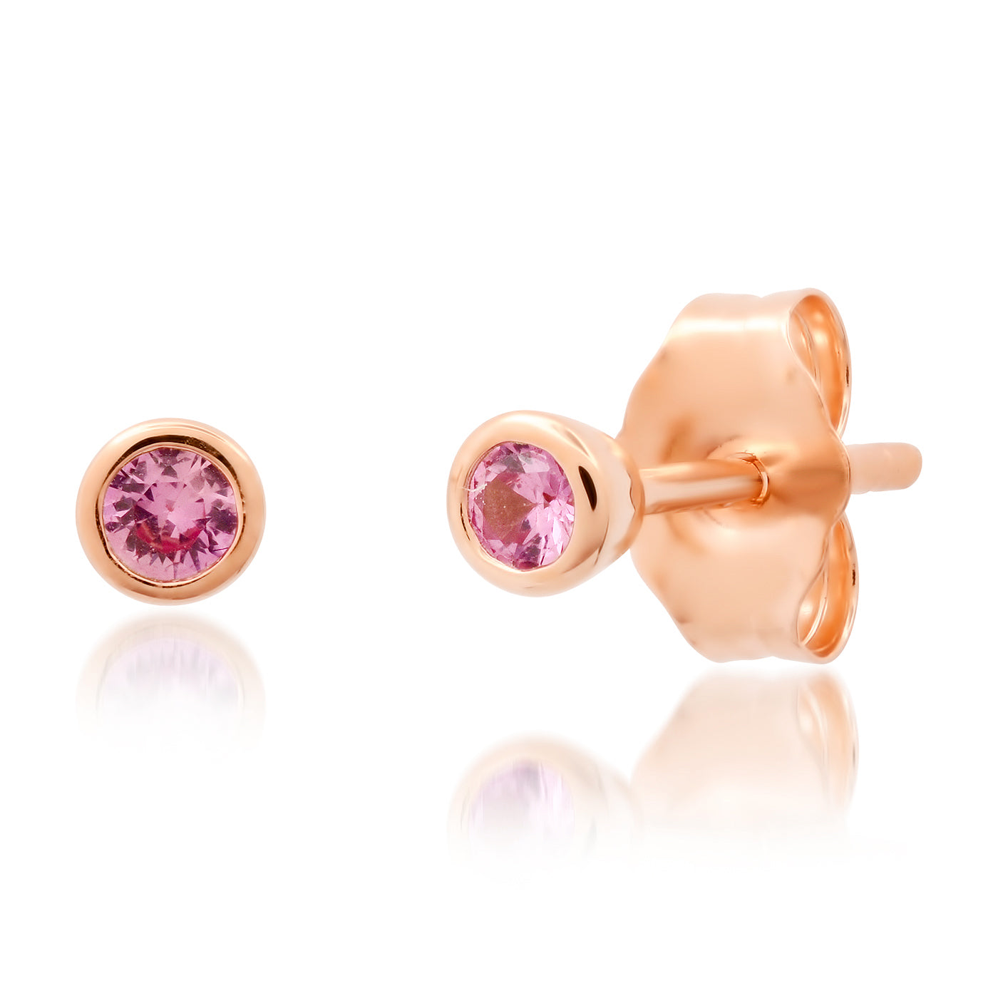 Pink Sapphire Bezel Set Studs in Rose Gold