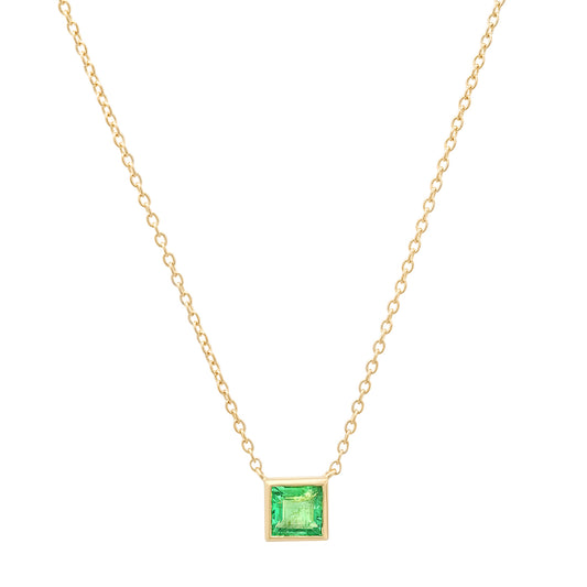 14K Yellow Gold Emerald Bezel Set Solitaire Necklace