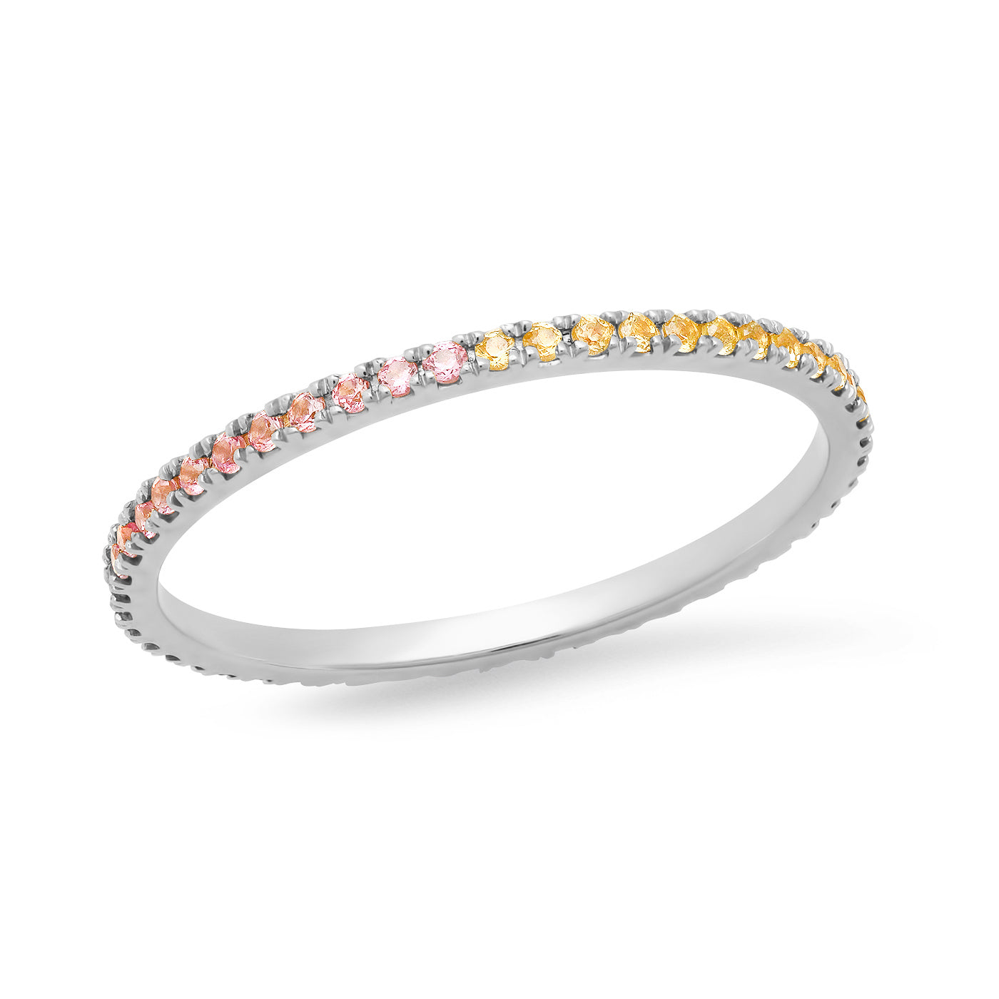 14K White Gold Pink Sapphire and Yellow Sapphire Eternity Band