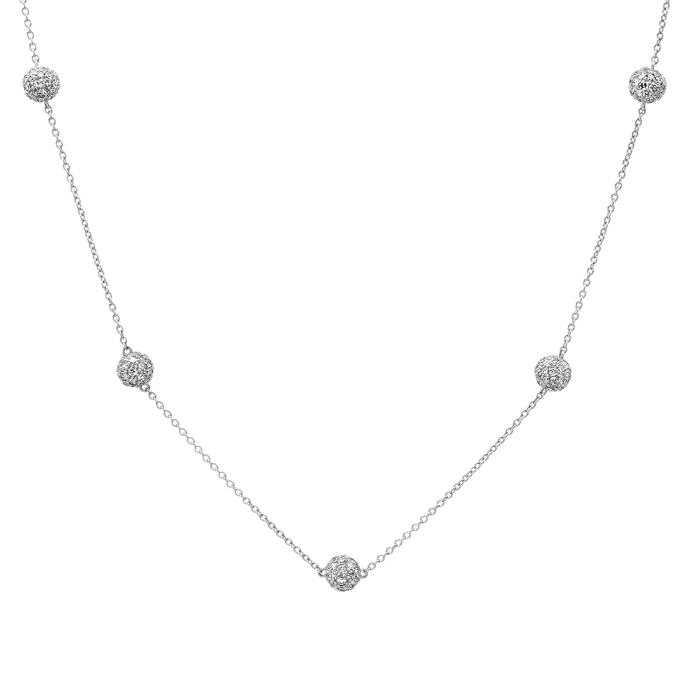 14K White Gold Diamond Orb Link Necklace