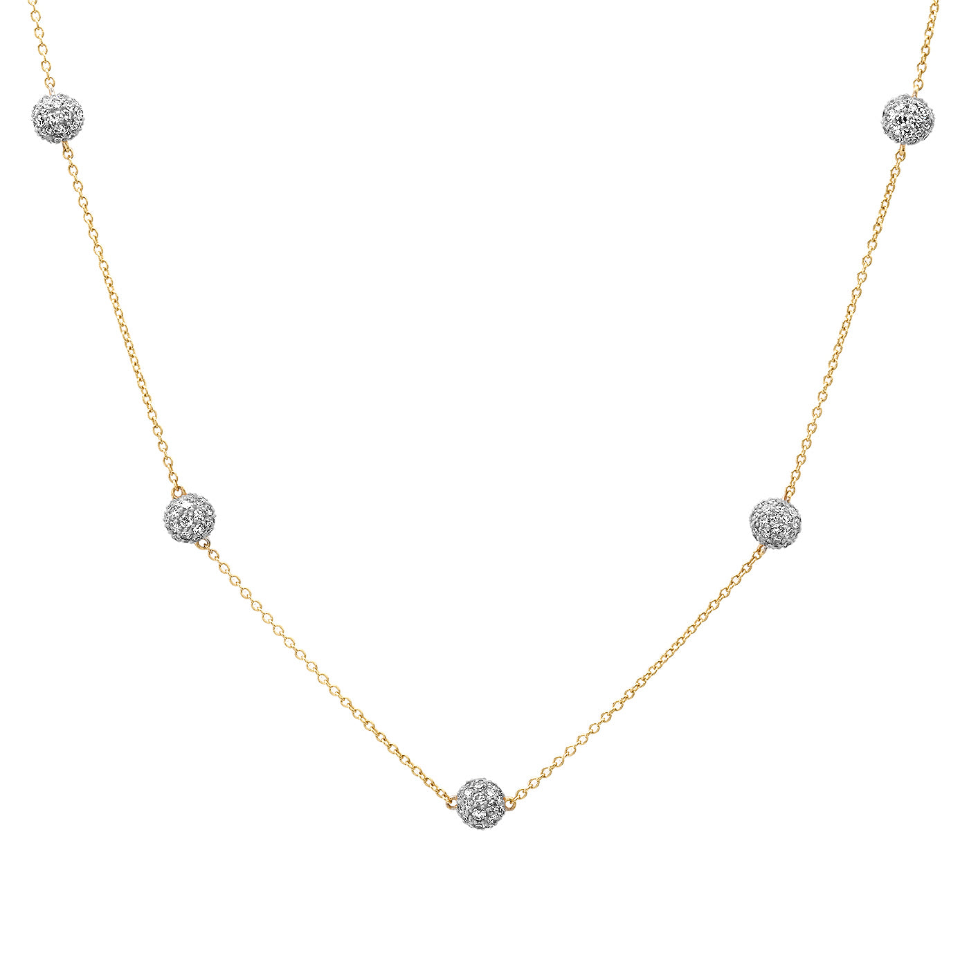 14K Yellow Gold Diamond Orb Link Necklace