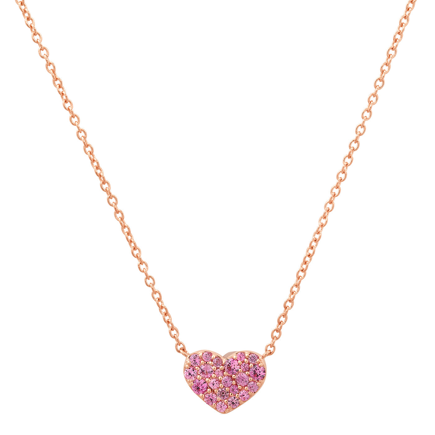 14K Rose Gold Pink Sapphire Smushed Heart Necklace