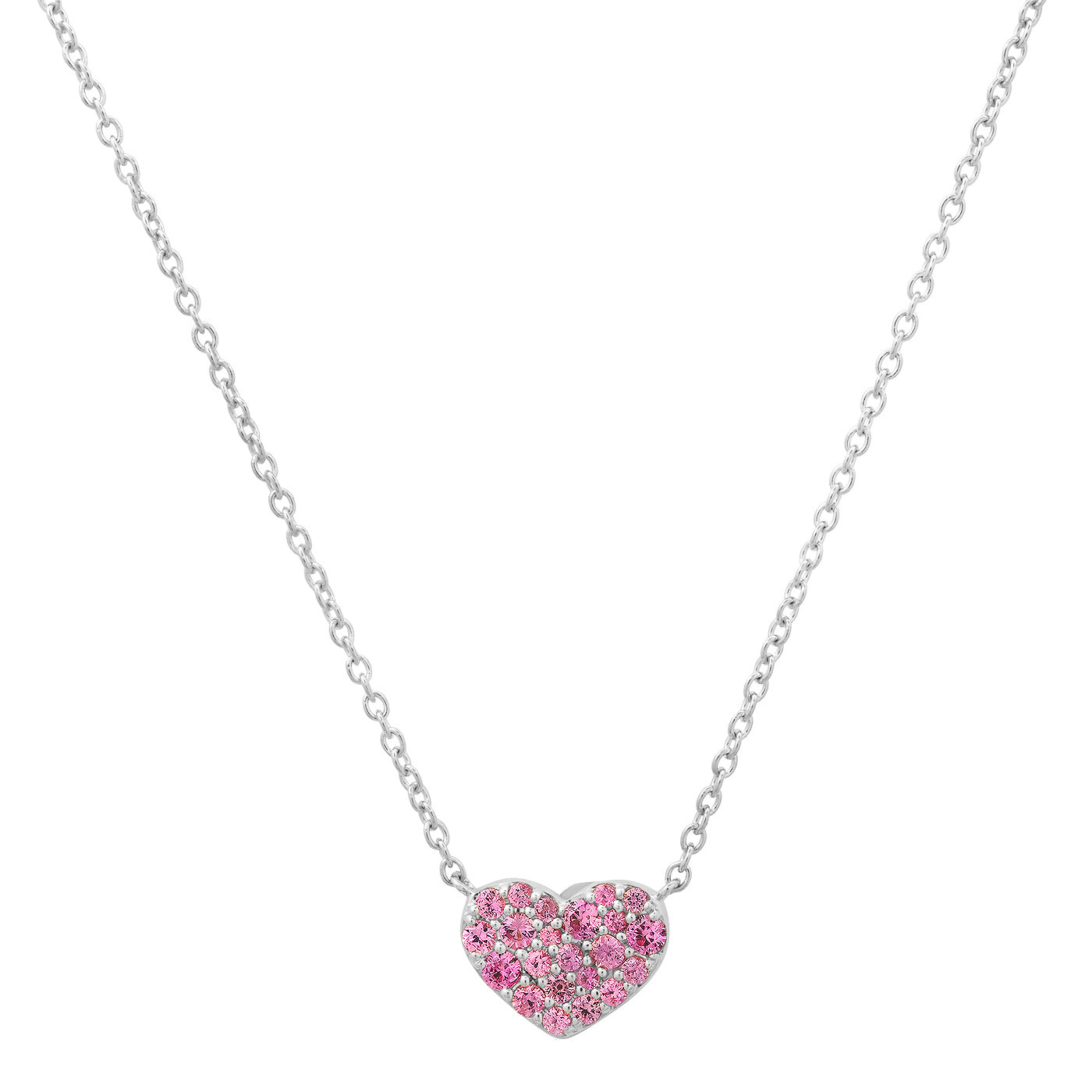 14K White Gold Pink Sapphire Smushed Heart Necklace