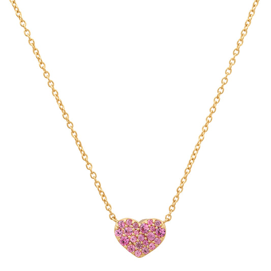 14K Yellow Gold Pink Sapphire Smushed Heart Necklace