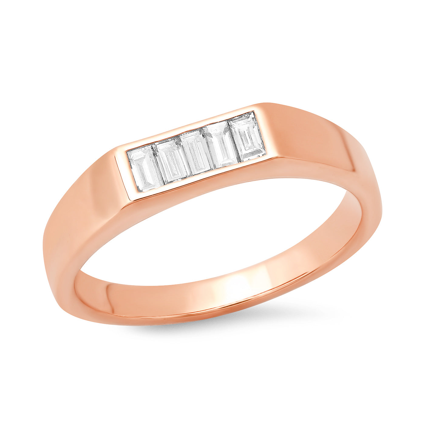 14K Rose Gold Diamond Baguette Staple Ring
