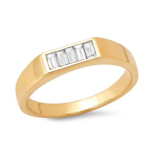 14K Yellow Gold Diamond Baguette Staple Ring