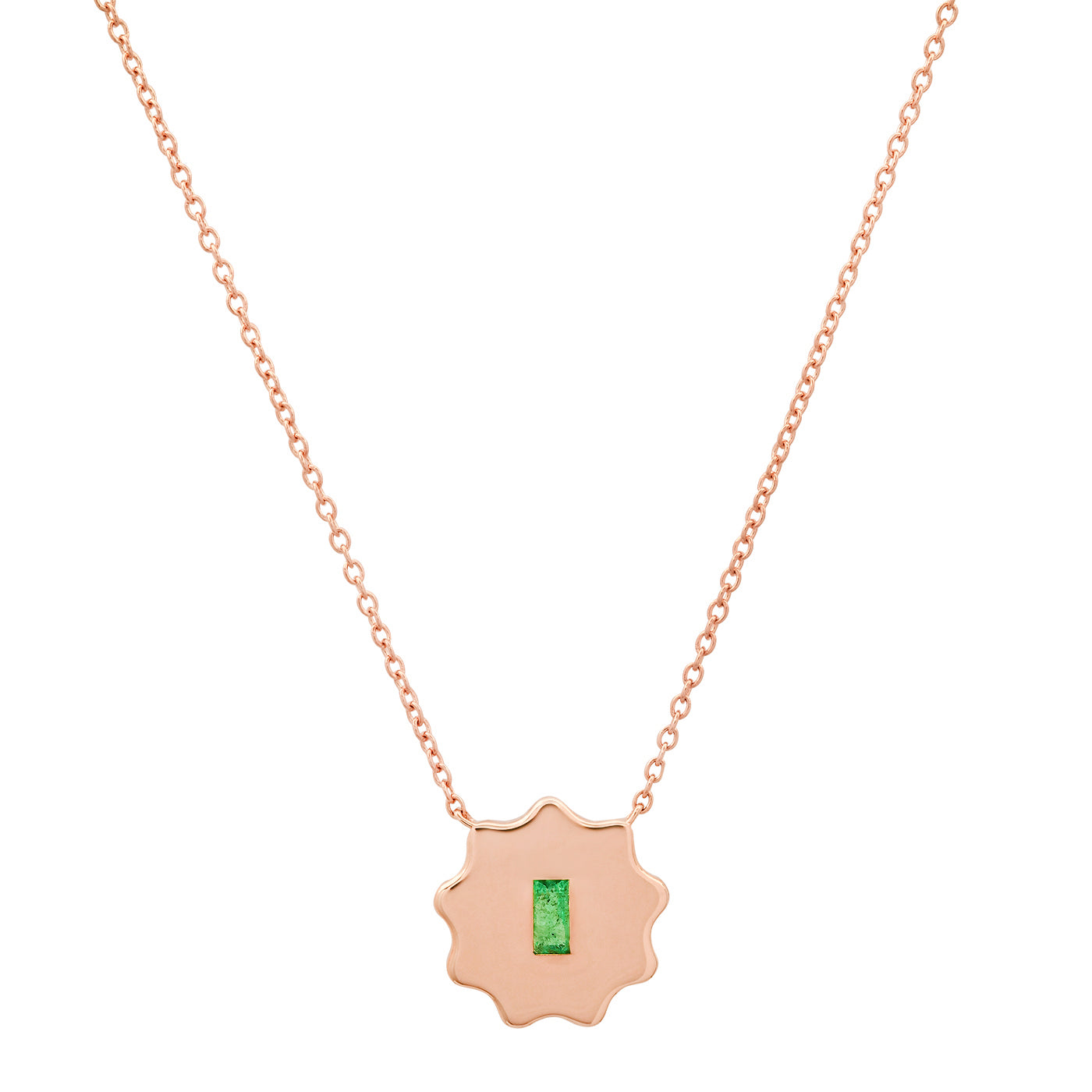 14K Rose Gold Emerald Baguette Round Form Necklace