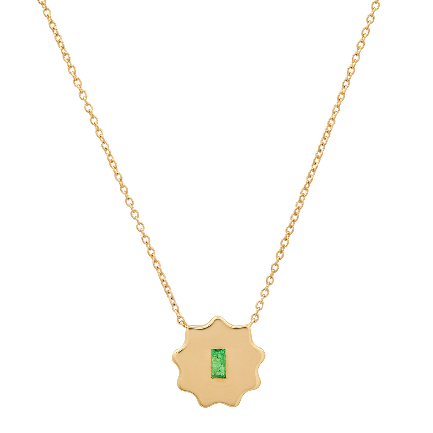 14K Yellow Gold Emerald Baguette Round Form Necklace