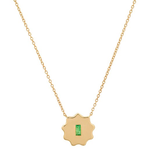 14K Yellow Gold Emerald Baguette Round Form Necklace