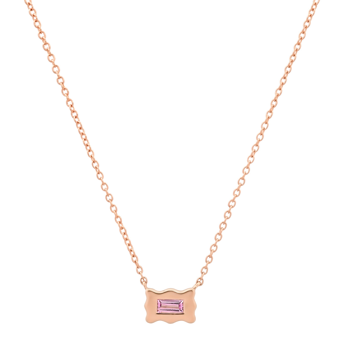 14K Rose Gold Pink Sapphire Baguette Small Form Necklace