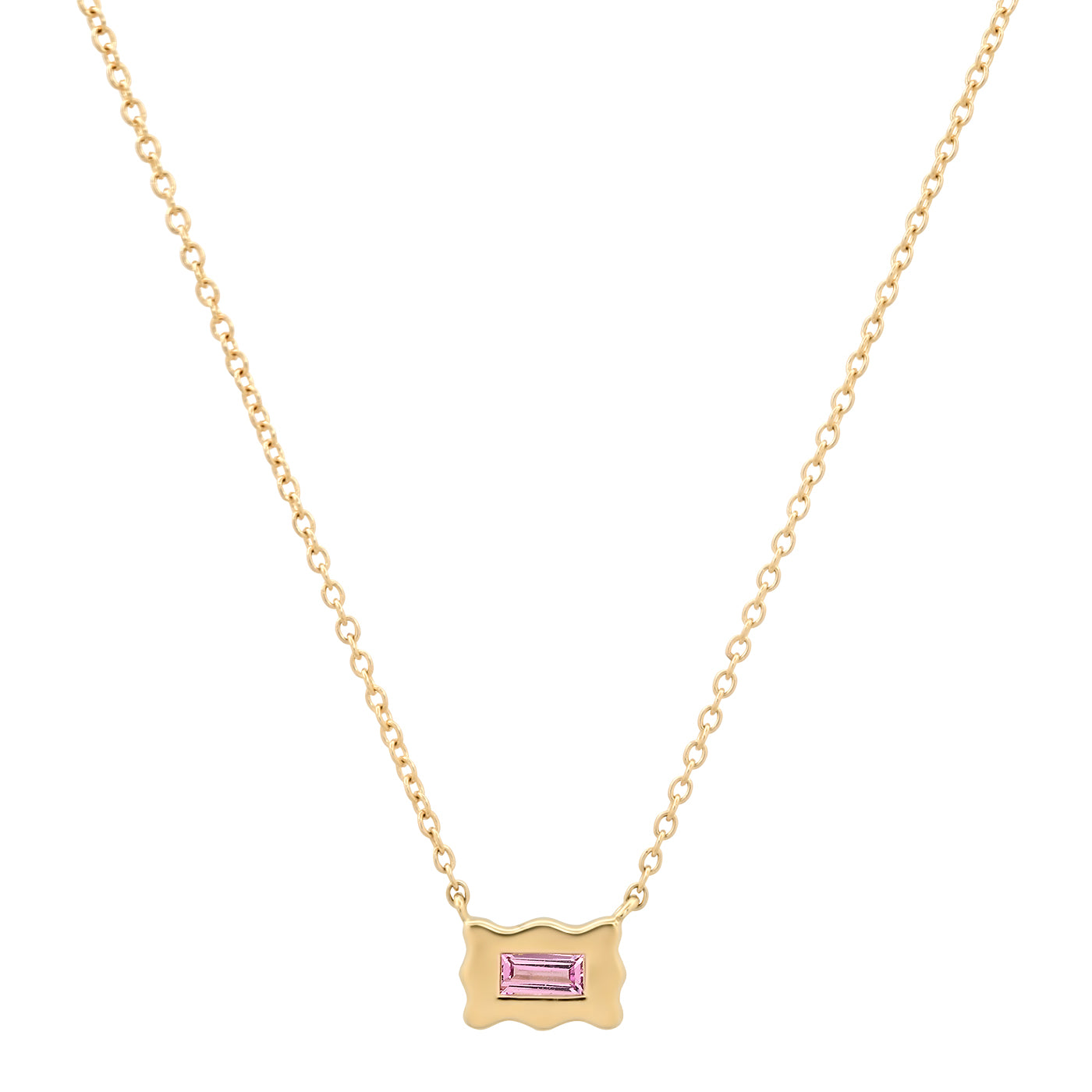 14K Yellow Gold Pink Sapphire Baguette Small Form Necklace