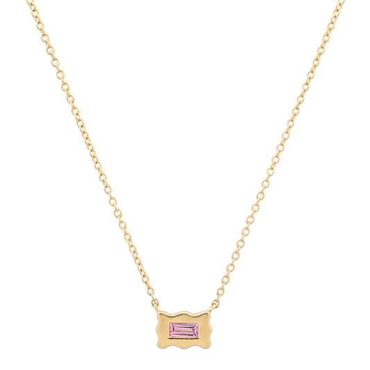 14K Yellow Gold Pink Sapphire Baguette Small Form Necklace