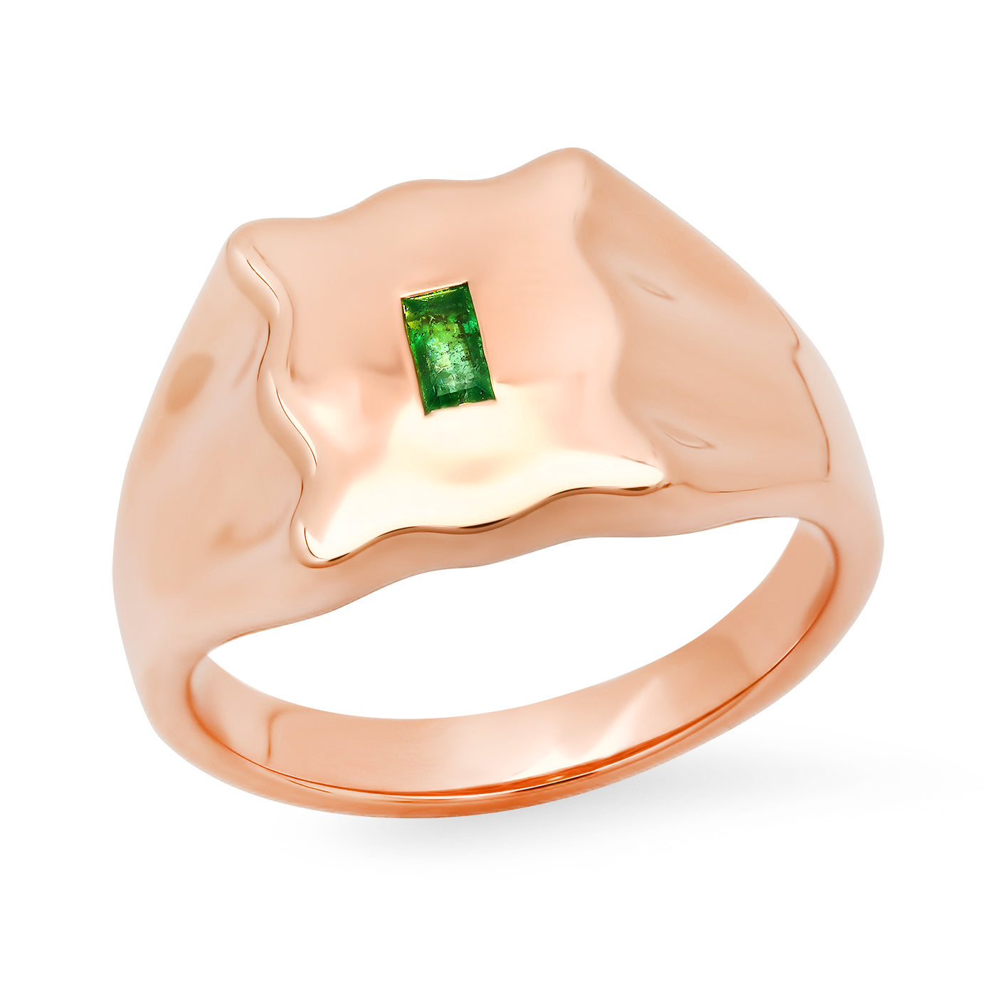 14K Rose Gold Emerald Baguette Form Signet Ring