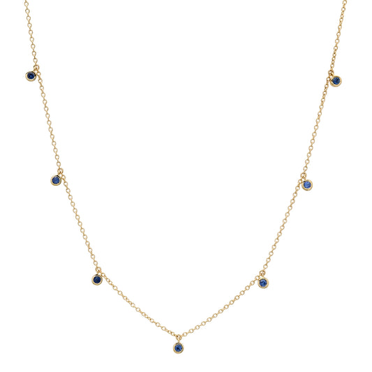 14K Yellow Gold Mini Blue Sapphire Drop Necklace