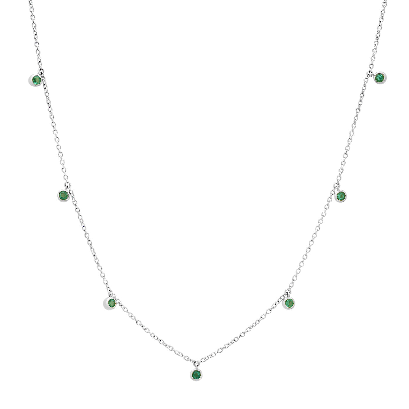 14K White Gold Mini Emerald Drop Necklace