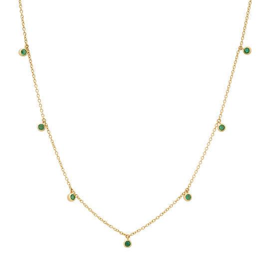 14K Yellow Gold Mini Emerald Drop Necklace