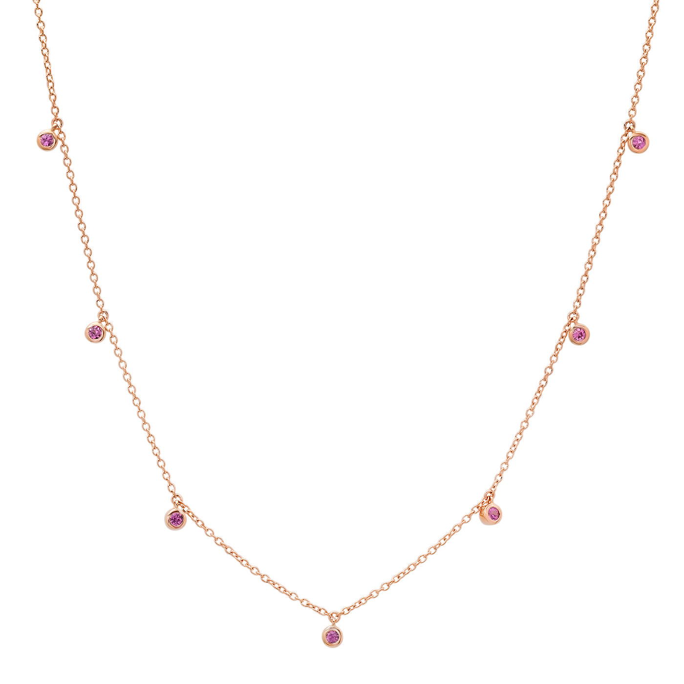 14K Rose Gold Mini Pink Sapphire Drop Necklace