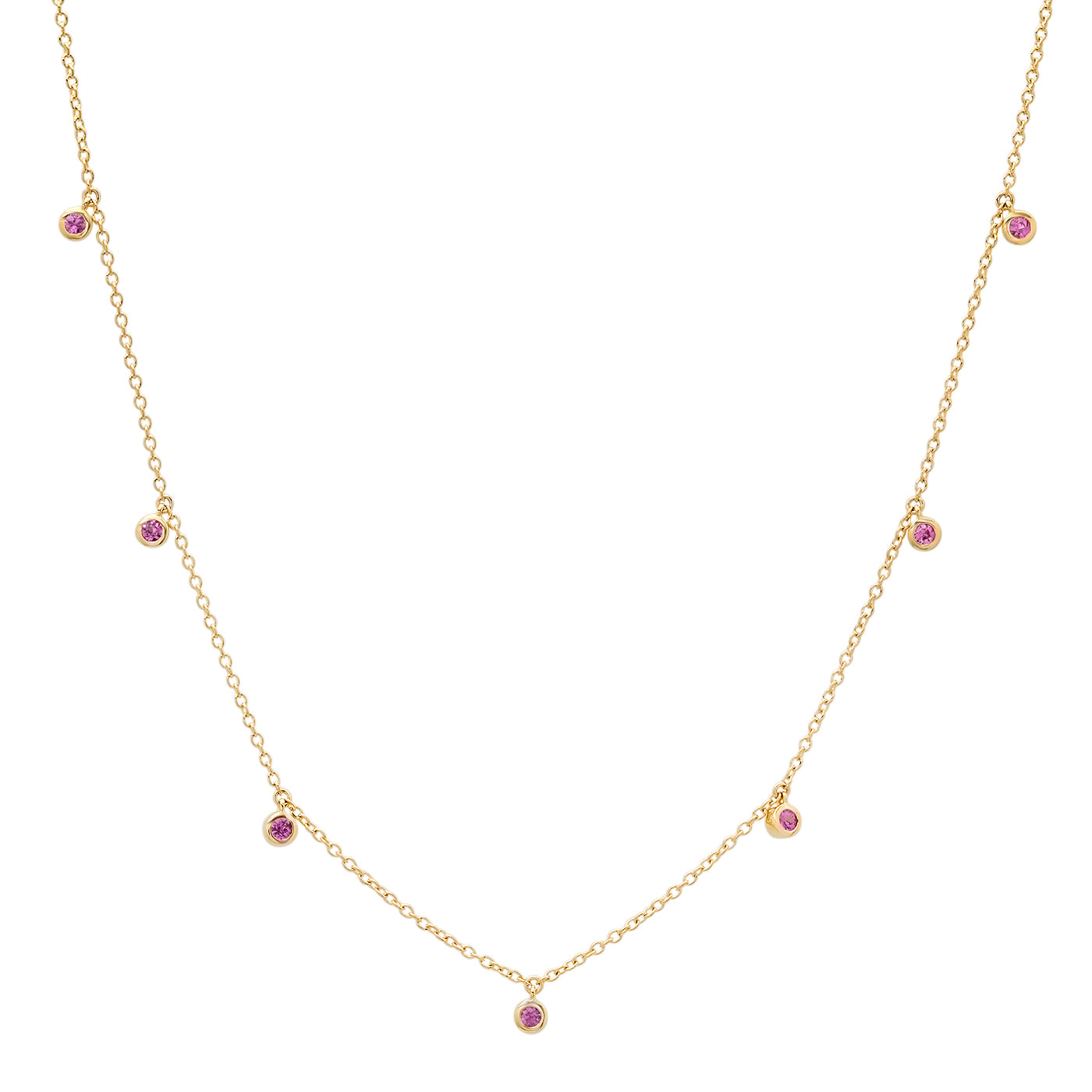 14K Yellow Gold Mini Pink Sapphire Drop Necklace