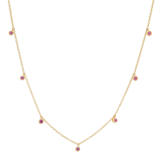 14K Yellow Gold Mini Pink Sapphire Drop Necklace