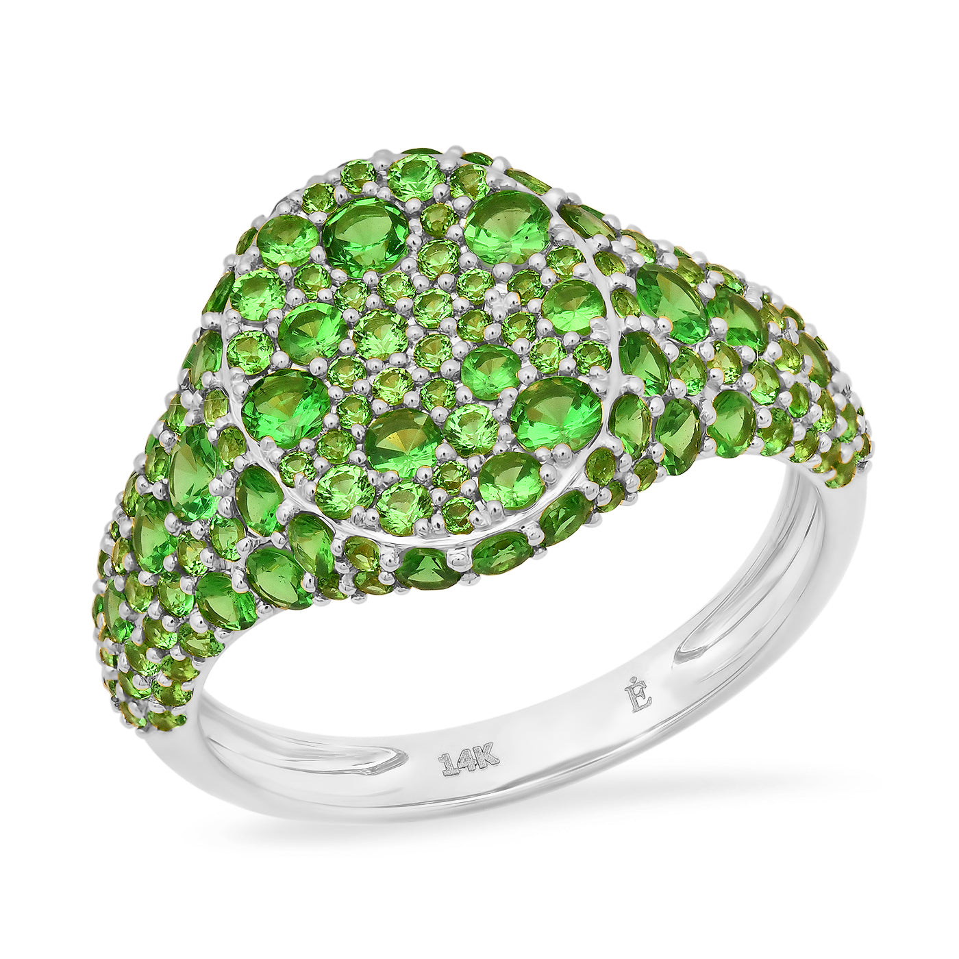 14K White Gold Tsavorite Encrusted Signet Ring