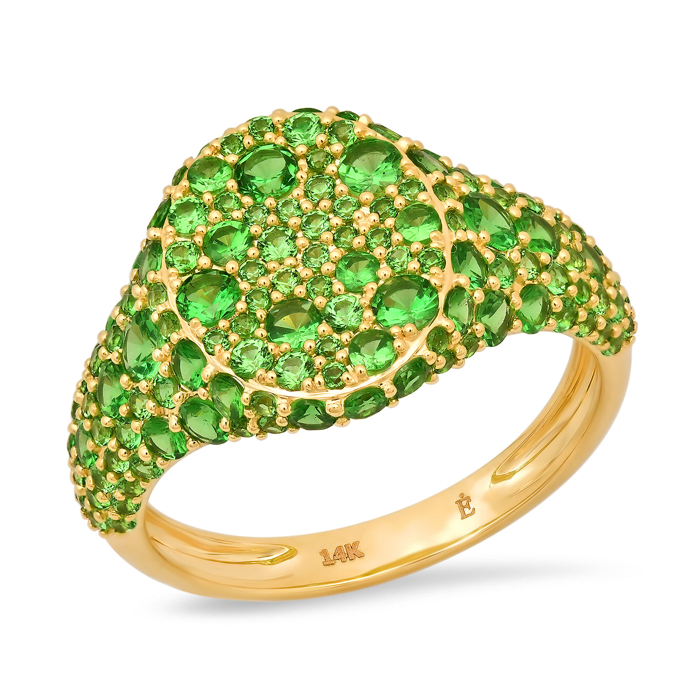 14K Yellow Gold Tsavorite Encrusted Signet Ring