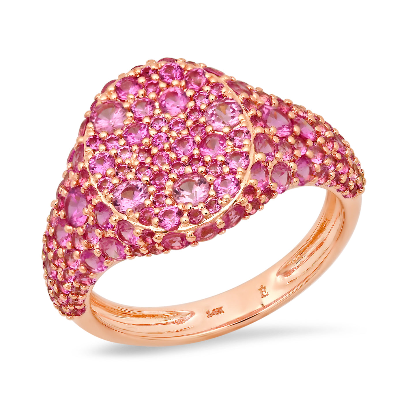 14K Rose Gold Pink Sapphire Encrusted Signet Ring