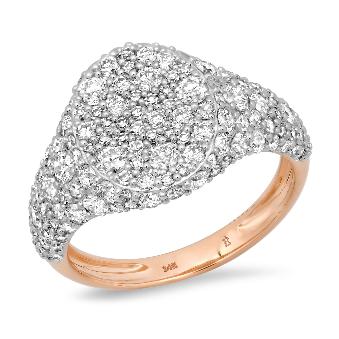 14K Rose Gold Diamond Encrusted Signet Ring