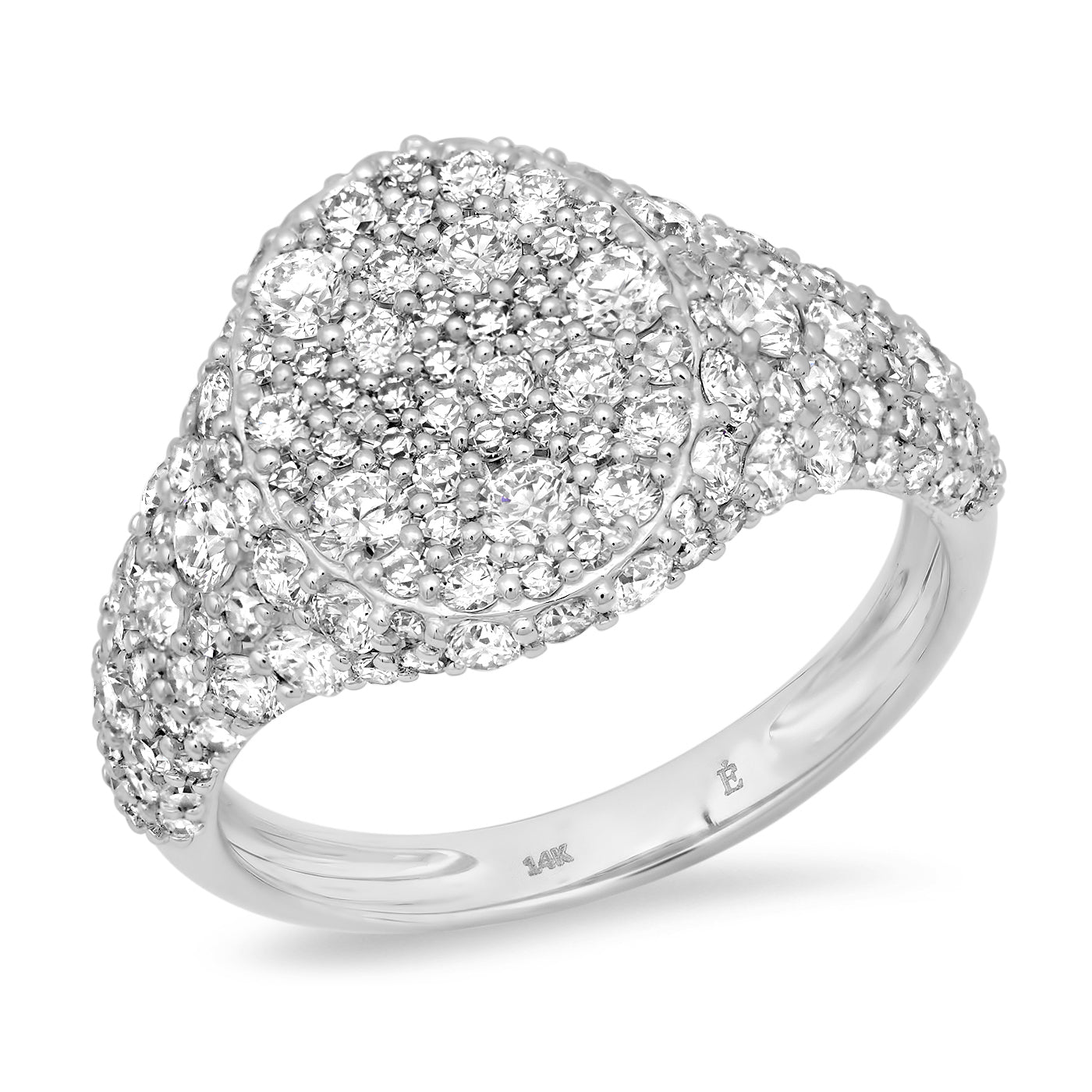 14K White Gold Diamond Encrusted Signet Ring