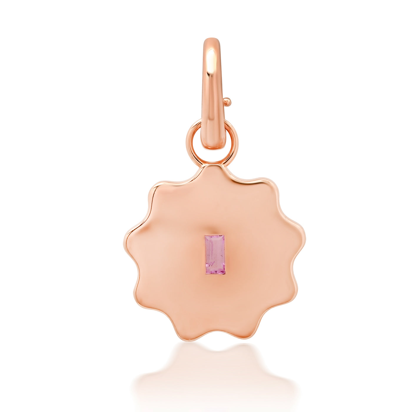 14K Rose Gold Pink Sapphire Baguette Form Round Pendant