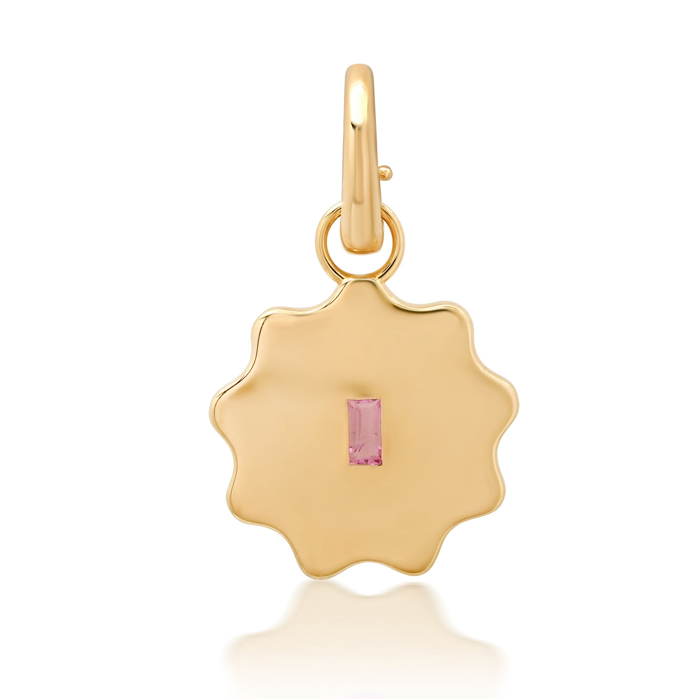 14K Yellow Gold Pink Sapphire Baguette Form Round Pendant