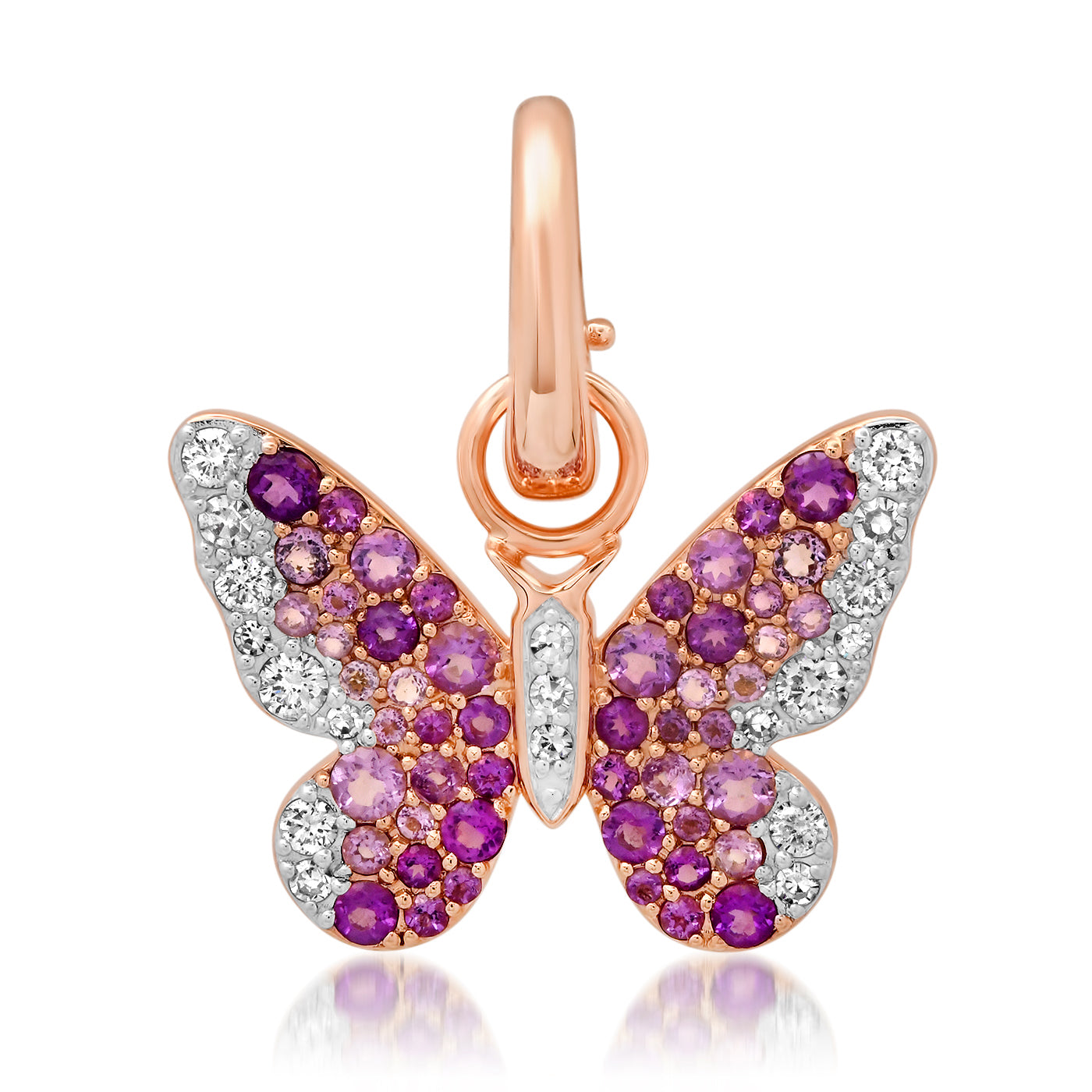 14K Rose Gold Purple and Diamond Ombré Butterfly Pendant