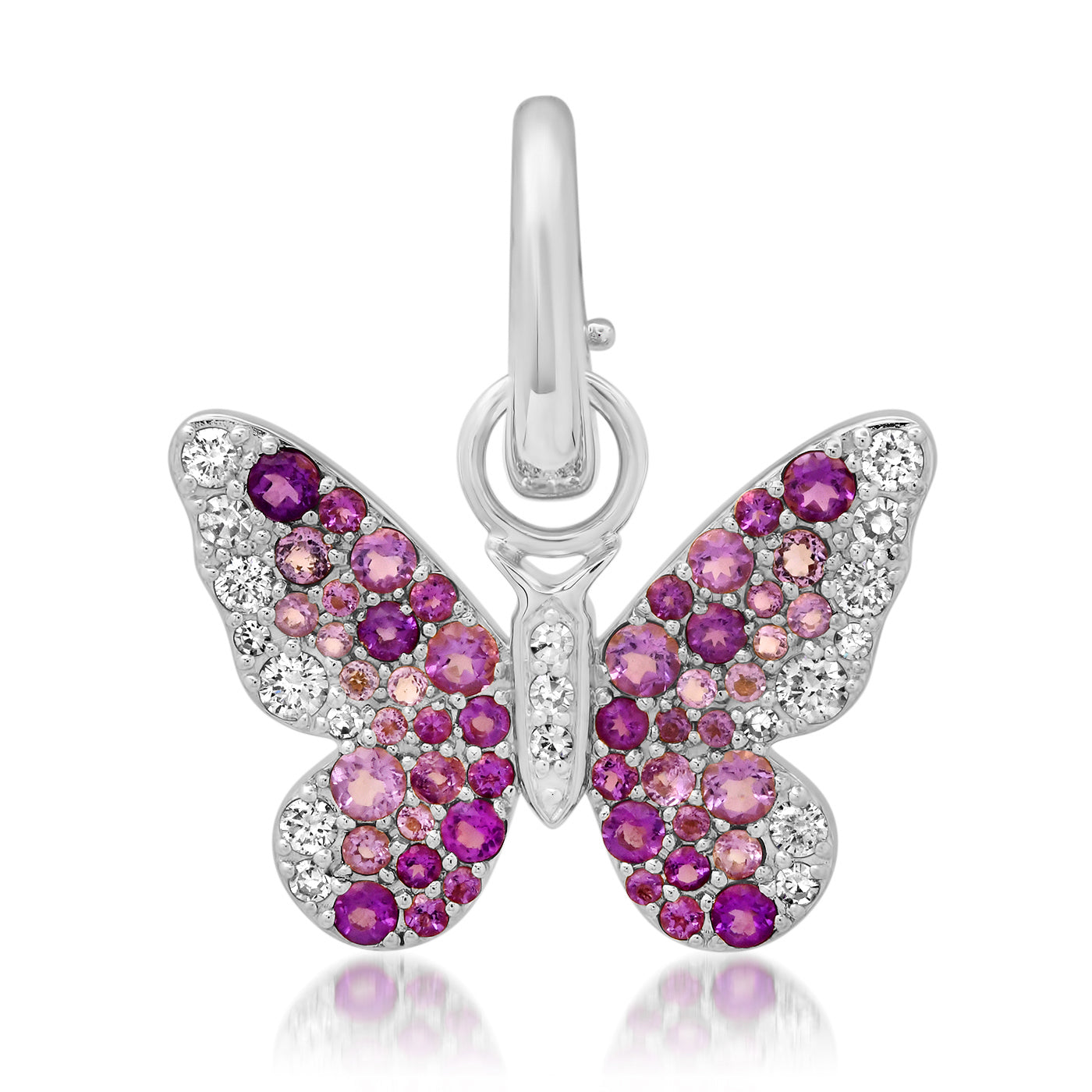 14K White Gold Purple and Diamond Ombré Butterfly Pendant