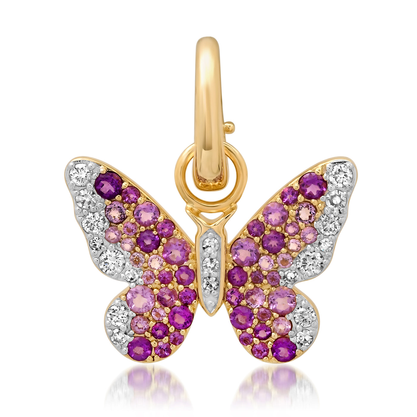 14K Yellow Gold Purple and Diamond Ombré Butterfly Pendant