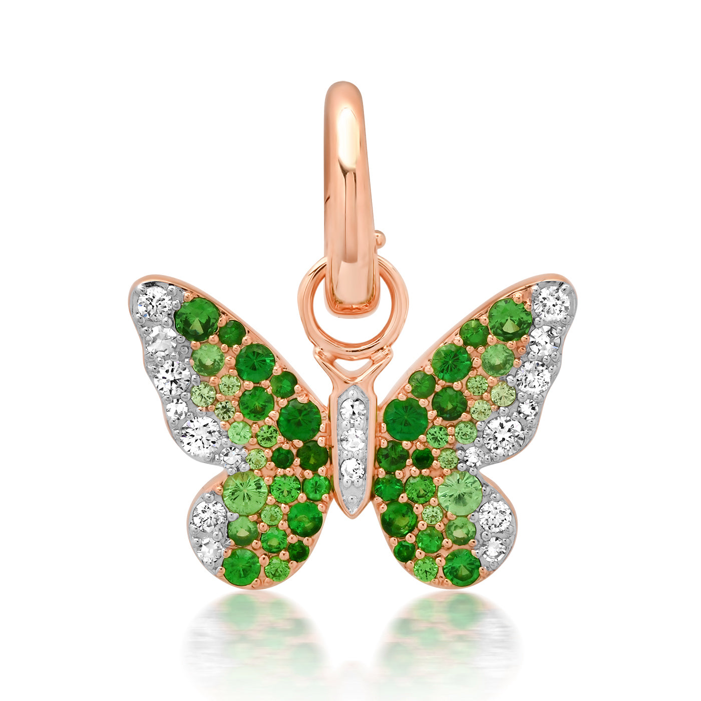 14K Rose Gold Green and Diamond Ombré Butterfly Pendant